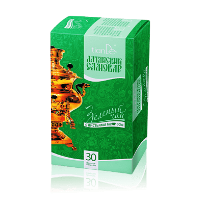 Зеленый чай с листьями мелиссы, 30 фильтр-пакетов по 1,5 г